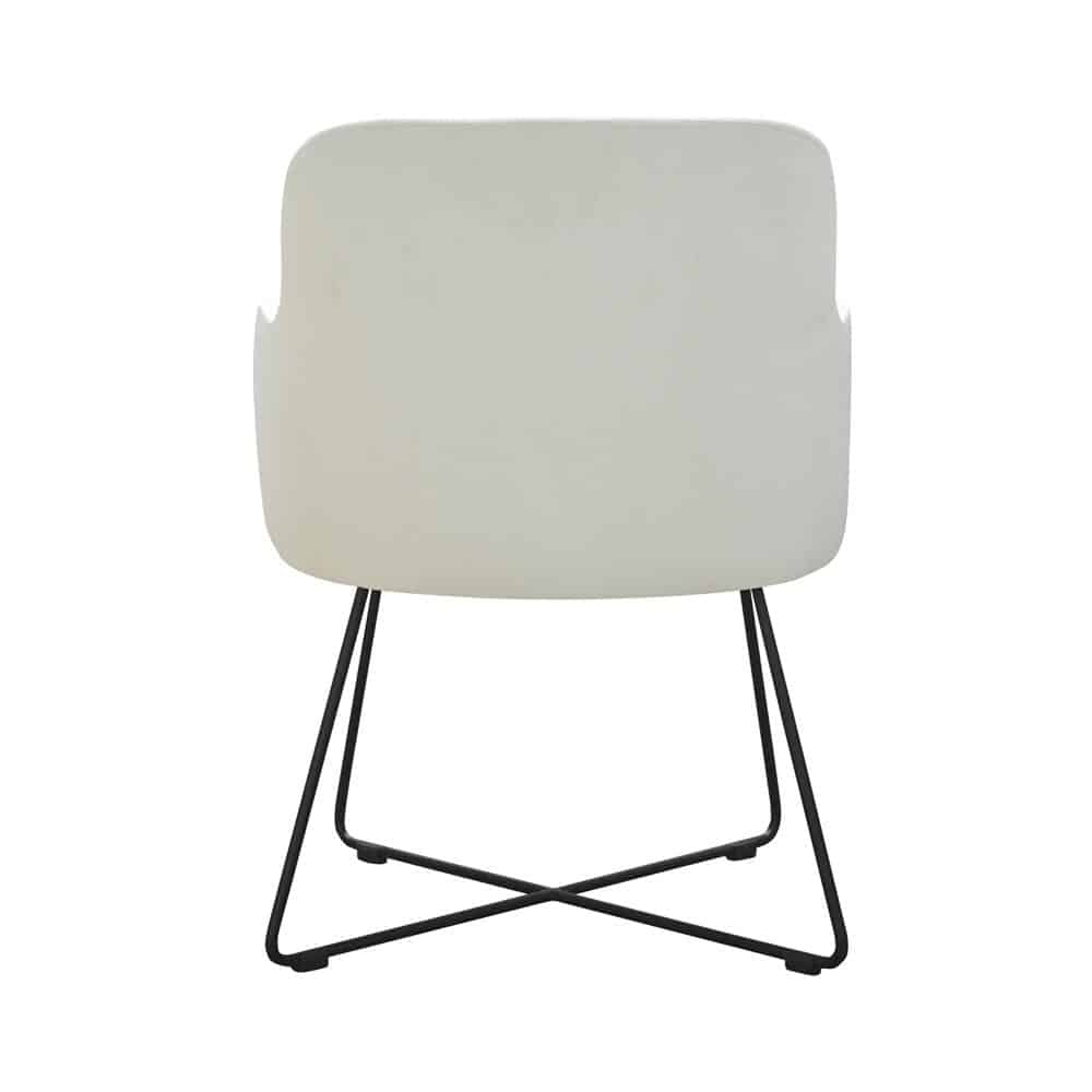 Stuhl mit weißem Bezug und Metallbeinen Cross.