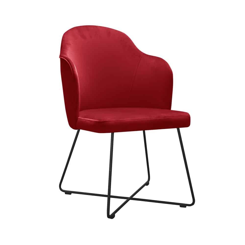Stuhl mit rotem Bezug.